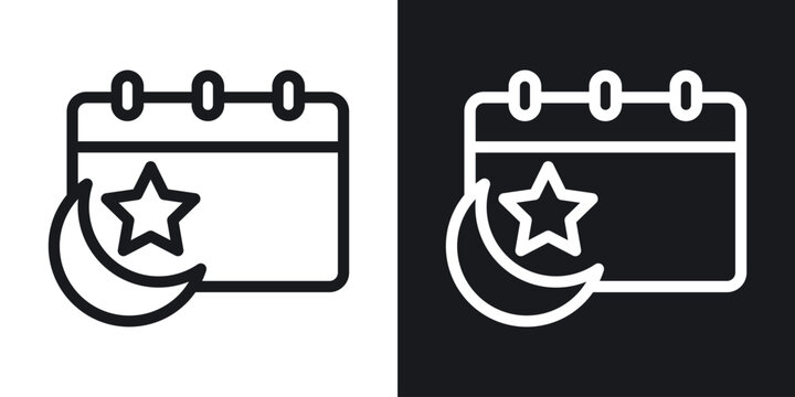 Ramadan calendar icon set in black and white stroke lines