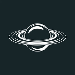 Saturn planet with rings in a minimalist white line drawing style © MdBillal