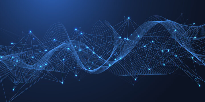 Global network connection concept. Big data visualization. Social network communication in the global computer networks. Internet technology. Business. Science. Vector illustration