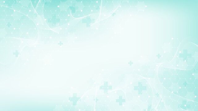 Modern health care or medical background design. Health care innovation concept. Horizontal header web banner. Abstract geometric background with hexagon shapes for medicine, science, chemistry.