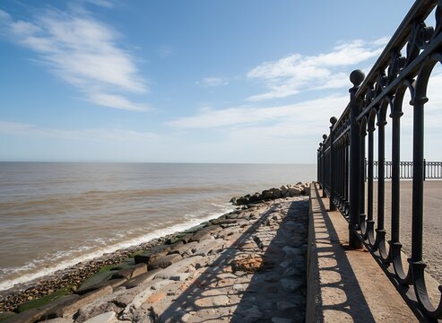Aerial View of Whitstable Promenade and Shingle Beach, Kent, UK, *Coastal travel landscape