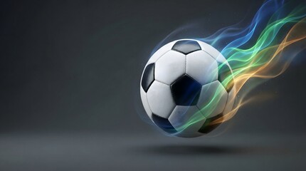 Naklejka premium Soccer ball with diagonal energy wave burst representing impact and high energy football action.