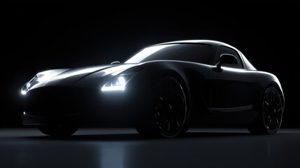 Fototapeta premium Generic aerodynamic sports car outline with radiant headlights and moody lighting