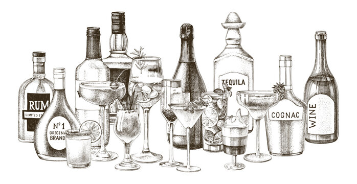 Alcohol drinks and cocktails vector