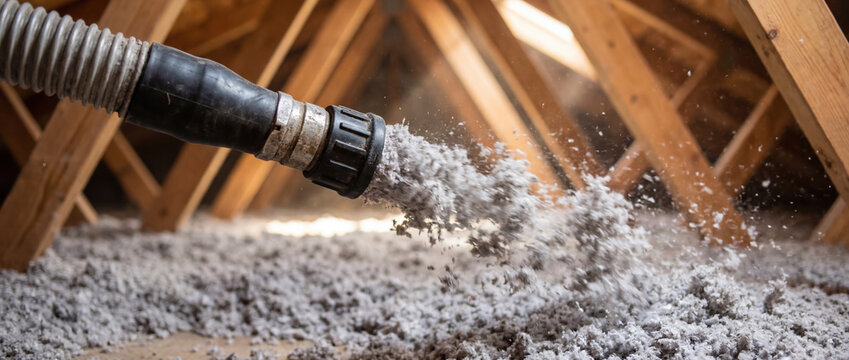 Blowing cellulose insulation into attic for energy efficiency