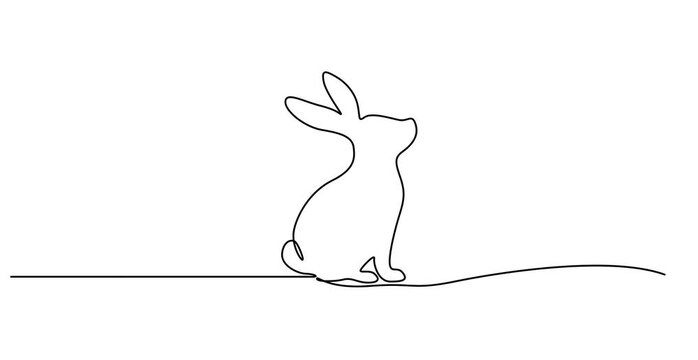 Animated self drawing of One continuous line art drawing of  different bunny rabbits in various poses animated, video , Continuous one line drawing of rabbit Video. 