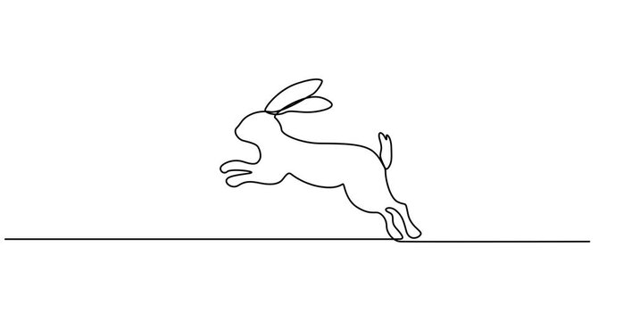 Animated self drawing of One continuous line art drawing of  different bunny rabbits in various poses animated, video , Continuous one line drawing of rabbit Video. 