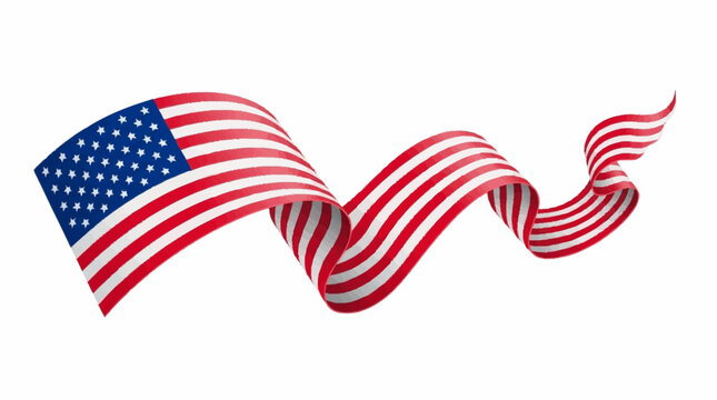 Waving American flag ribbon flows freely in the air