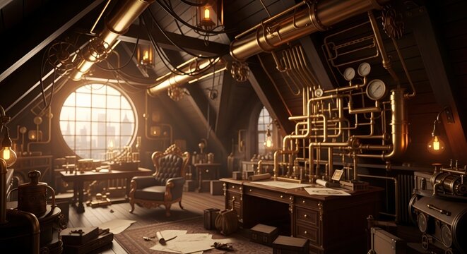 Dimly Lit Industrial Workshop Interior Scene.