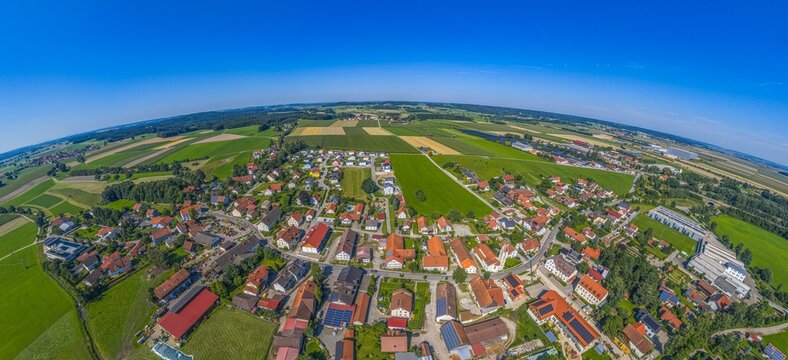Die Gemeinde Stetten bei Mindelheim im schw&auml;bischen Unterallg&auml;u aus der Vogelperspektive