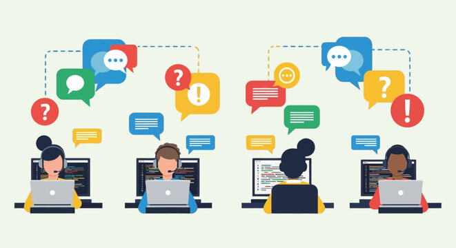 Customer service representatives engaging in online chat support.
