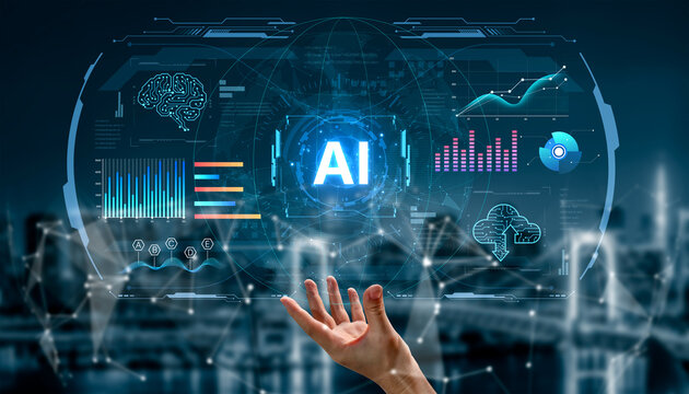 Futuristic AI analytics display realtime dashboards, forecasting and cloud monitoring, helping enterprises optimize performance, security risk and operational decisions with data insights. Corpus