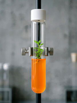 Close-up of a plant in a test tube with nutrient medium.