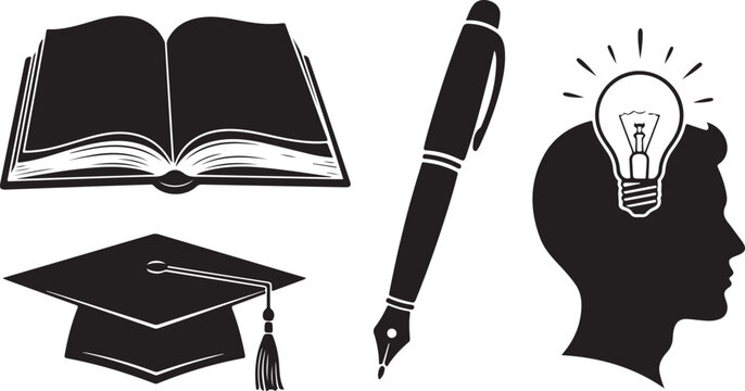 Education and knowledge concept with graduation cap and book