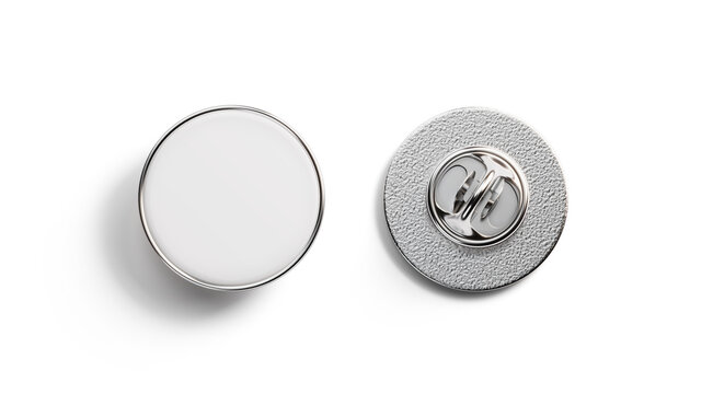 Pair of enamel pin. Empty enamel pin mockup - Blank circle white silver lapel badge mock up