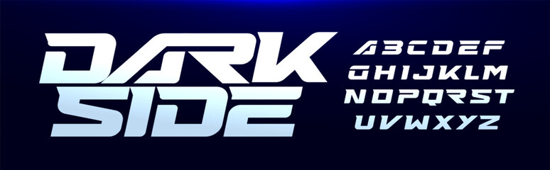 Modern Heavy Italic Font, Sport Letters Set, Bold Futuristic Geometric Alphabet, Wide Typeface. Cyber Scifi Gaming Typography for Techno Future Sport Game Lettering Headline. Vector Typeface © artyway