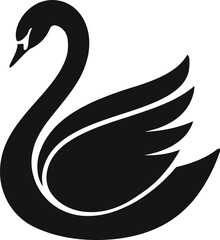 Obraz premium Clean and graceful swan logo with smooth flowing curves forming a stylish body and wing shape. Minimal black silhouette design that represents beauty, purity, elegance, and luxury. Perfect for fashion