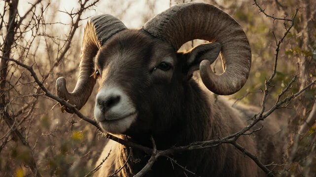 Ram caught in a thicket. Biblical story of Abraham and Isaac's sacrifice. Old Testament narrative