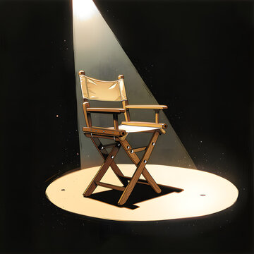 Director chair on spotlight stage, theater concept for World Theatre Day, dramatic performance background