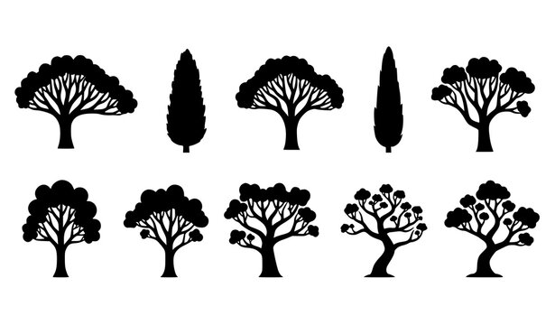 Dry tree silhouettes set dead leafless trees spooky vector collection isolated on white background
