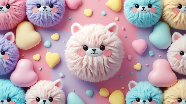 Adorable Fluffy Pastel Creatures with Sweet Faces.