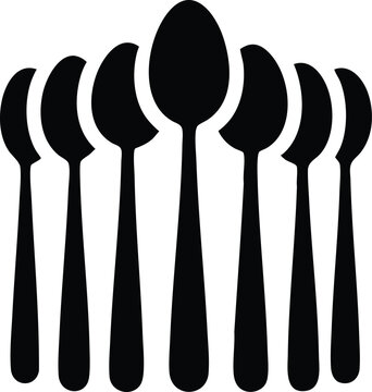 Group of black spoon silhouettes simple vector illustration for culinary or kitchen concepts isolated on white background