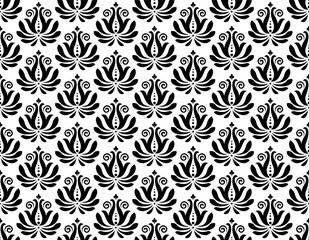 Flower geometric pattern. Seamless vector background. White and black ornament. Ornament for fabric, wallpaper, packaging. Decorative print.