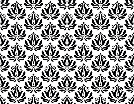 Flower geometric pattern. Seamless vector background. White and black ornament. Ornament for fabric, wallpaper, packaging. Decorative print.