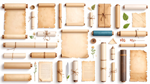 Vintage Parchment Scrolls and Old Documents Vector Collection