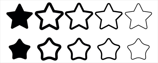Outlined Star Icons – Thin to Thick Line Weight Trio. Star vector icons and symbol. Outlined Star Icons on white background © kasheev