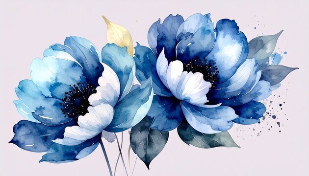 Watercolor, flowers, seamless, background, hand-painted, abstract, botanical, illustrations, set, three, blue, artistic, floral, design, pattern, decorative, elegant, natural, creative, textured, deli