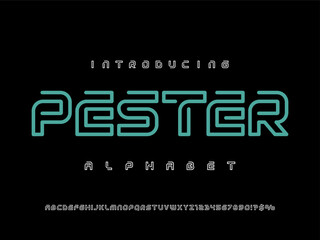 Vector of modern abstract line alphabet design with uppercase, numbers and symbols