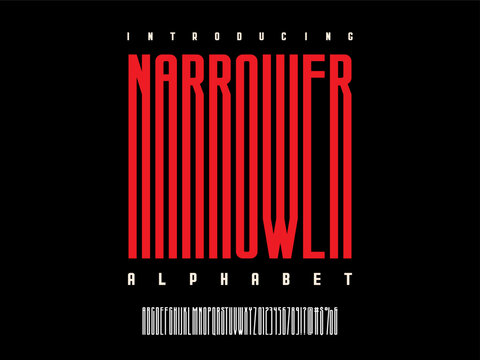 Vector of stylized condensed alphabet design with uppercase, numbers and symbols