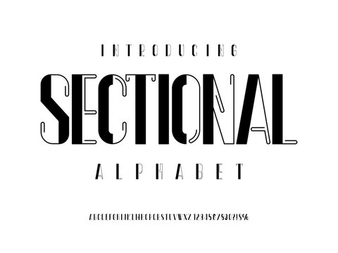 Modern abstract alphabet design with uppercase, numbers and symbol