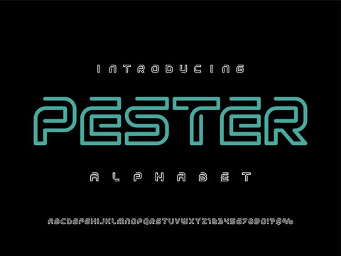 Vector of modern abstract line alphabet design with uppercase, numbers and symbols