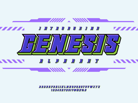 Vector of stylized modern display alphabet design with uppercase, numbers and symbols