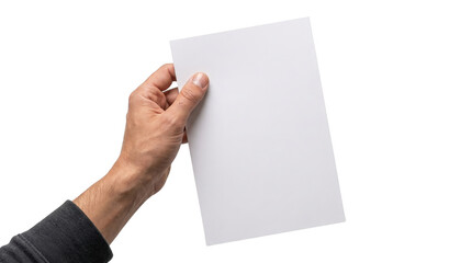 Fototapeta premium Hand Holding Blank Flyer: A close-up view of a hand holding a clean, blank flyer, perfect for showcasing your message. This image evokes simplicity and clarity.