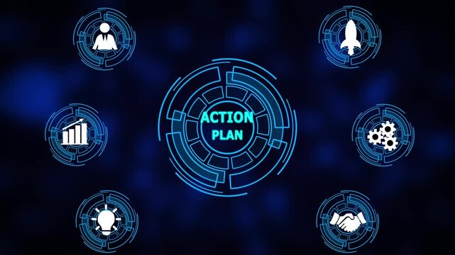 Business, Technology, Internet and network concept. Action Plan successful business concept. Abstract Technology background.