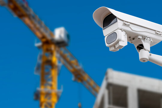 Construction site security camera monitors activity during day