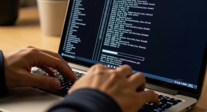 Laptop booting up with fast typing