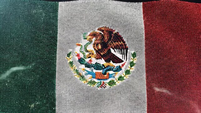 Textured national flag with eagle and serpent emblem, green, white, red