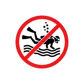 No scuba diving sign with red circle and line isolated on transparent background