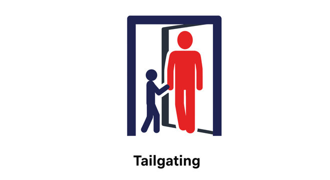 A person experiences tailgating while entering a secure cyber environment with enhanced security measures.