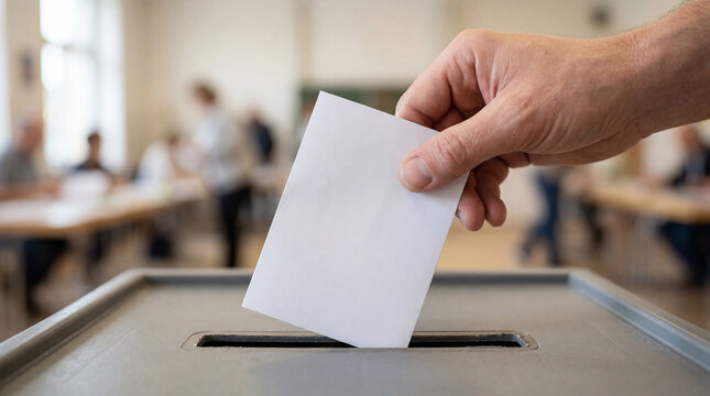Empowering future choices a determined hand deposits a solitary ballot slip into the secure election box at the polling station