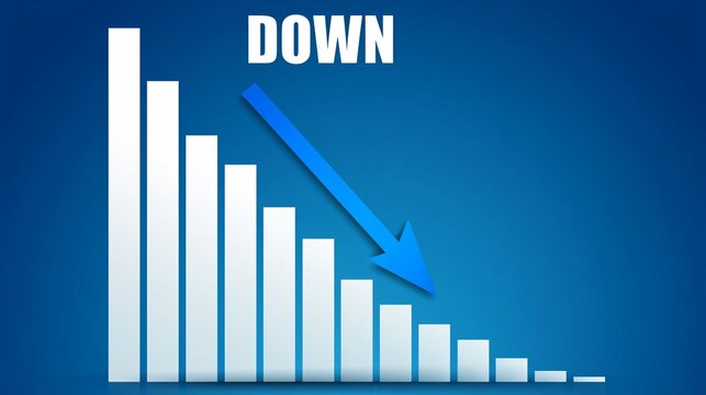 Bar chart showing a downward trend with DOWN arrow