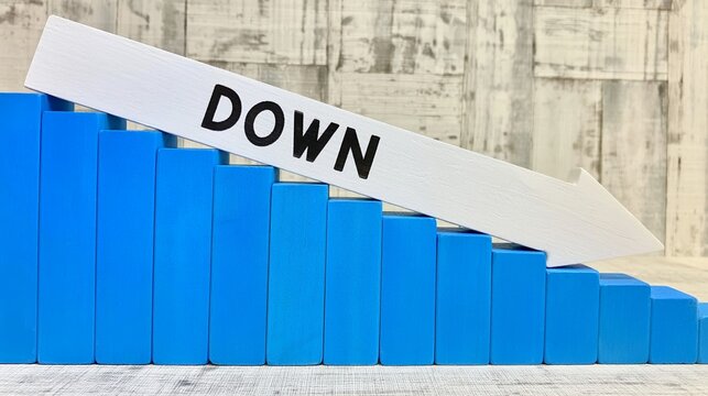 Downward blue bar chart with a white DOWN arrow