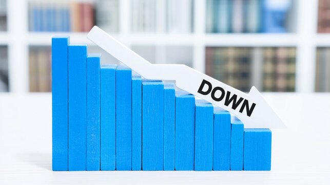 Blue stairs blocks with DOWN arrow indicating a drop