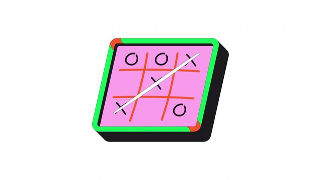 Tic tac toe board victory flash message success animation. Groovy xo game. Winning move. Funky tictactoe crosses. Animated done UI state. Web design. Onboarding micro UX motion. Flat concept 4K video