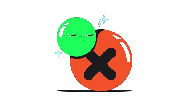 Funky groovy sad cross mark flash message error animation. Disappointed x. Incorrect attempt. Rejection. Animated empty state. UI failure web design. Onboarding micro UX motion. Flat concept 4K video