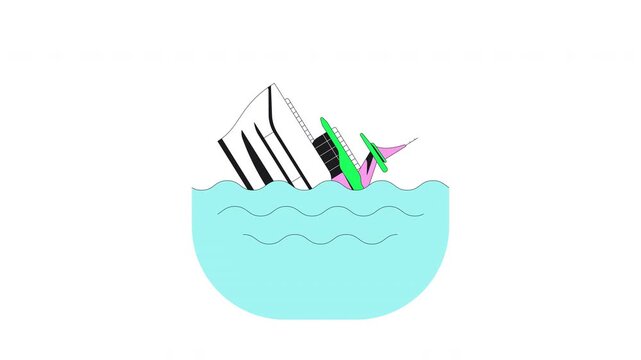 Sinking ship flash message error animation. Cruise liner half submerged in water. Shipwreck sea. Animated empty state. UI failure web design. Onboarding micro UX motion. Flat concept 4K video